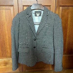 J Crew Houndstooth Schoolboy Blazer Black White Two Button Wool Blend Women’s 6